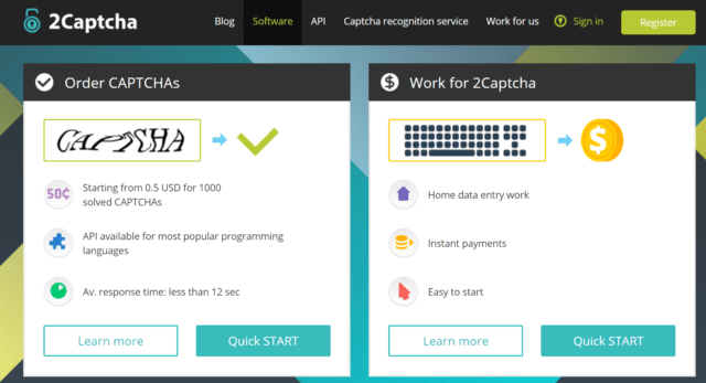 2Captcha review-Homepage