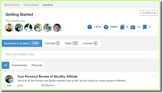 getting started classroom at Wealthy Affiliate
