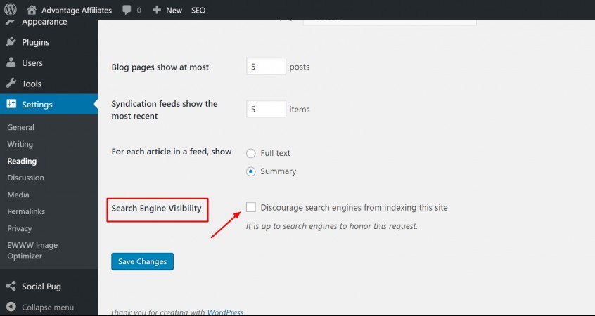 Visibility Setting in WordPress