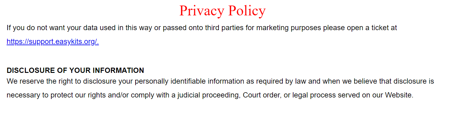 only mention in privacy policy