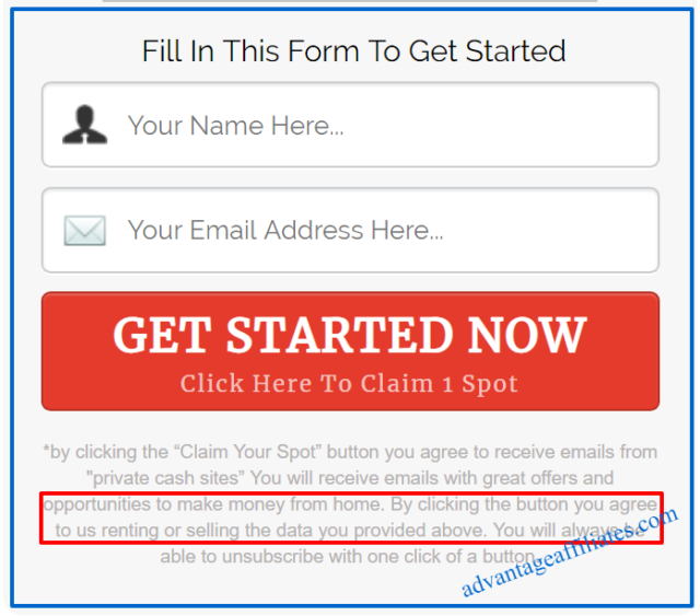 sales page of private cash sites