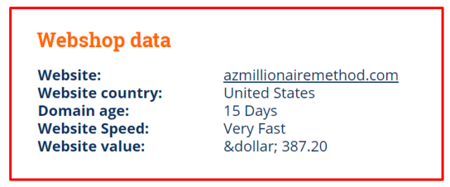 domain age of AZMillionaire Methodonly 15 days