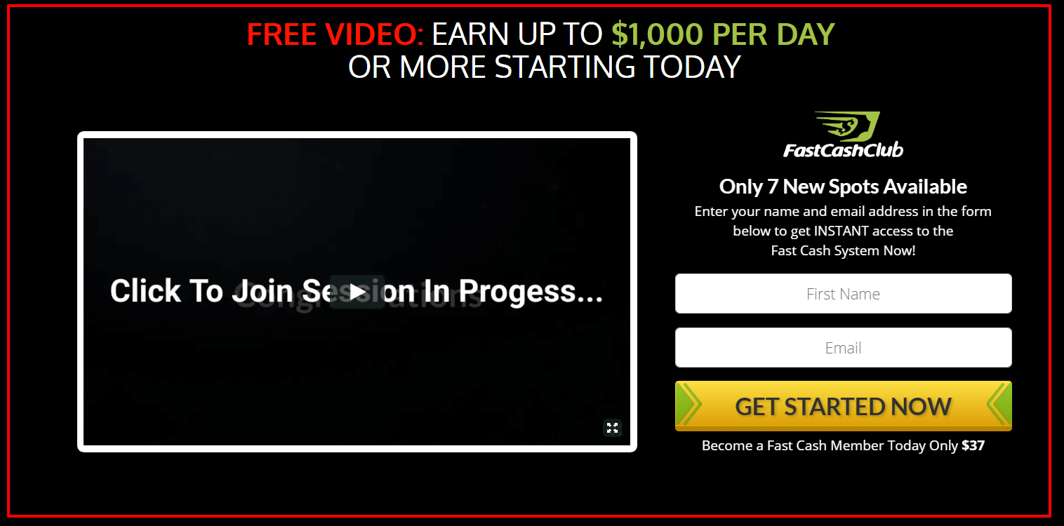 homepage of Fast cash club