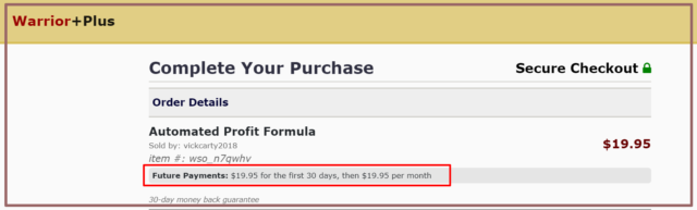recurring payment of $19.95