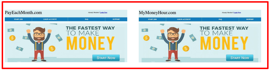 same landing pages of sites