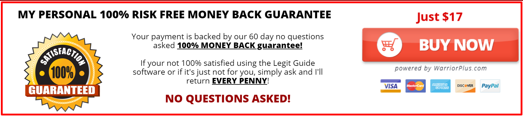 money back guarantee and $17 downsell