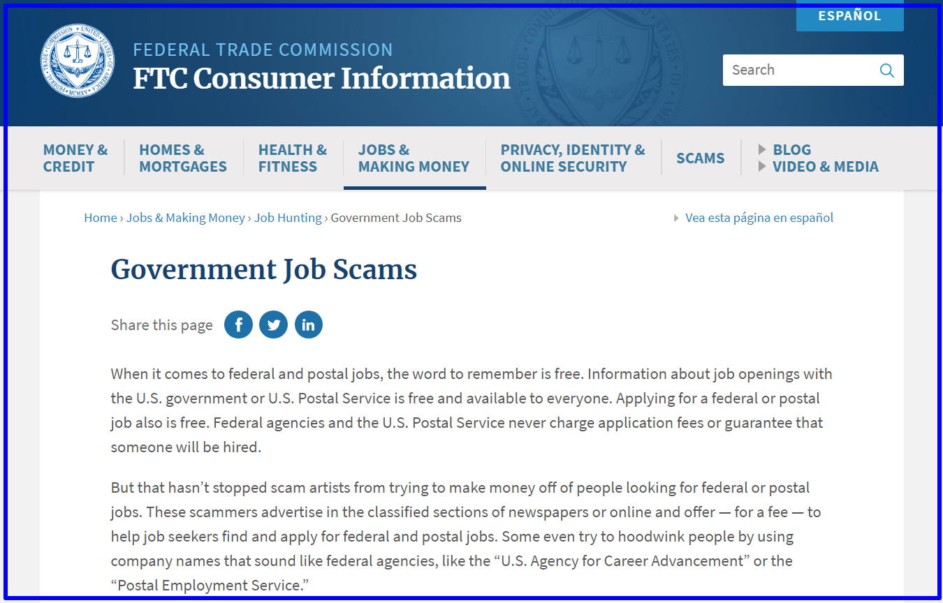 FTC warning against government scams