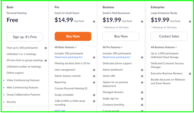 Plans and Pricing - Zoom