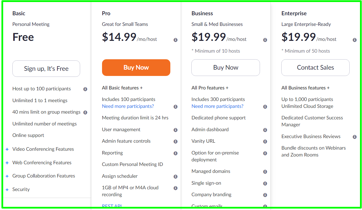 zoom business plan pricing