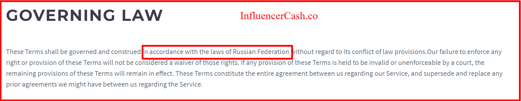 Terms and conditions influencercash