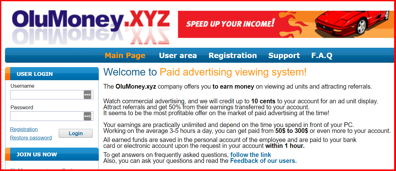 homepage of olumoney