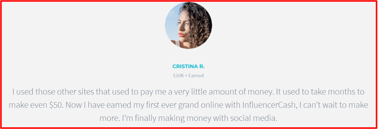 fake testimonials by influencer cash