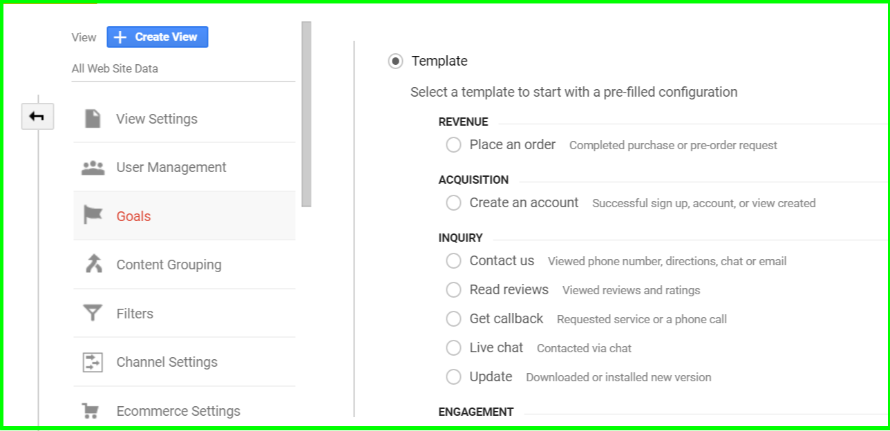 create a new goal in google analytics