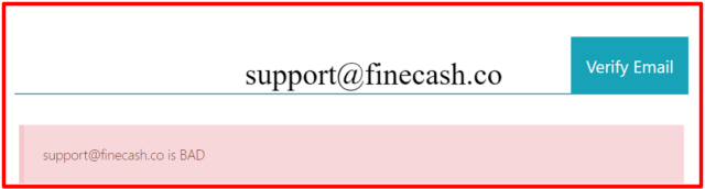 email address verification of finecash