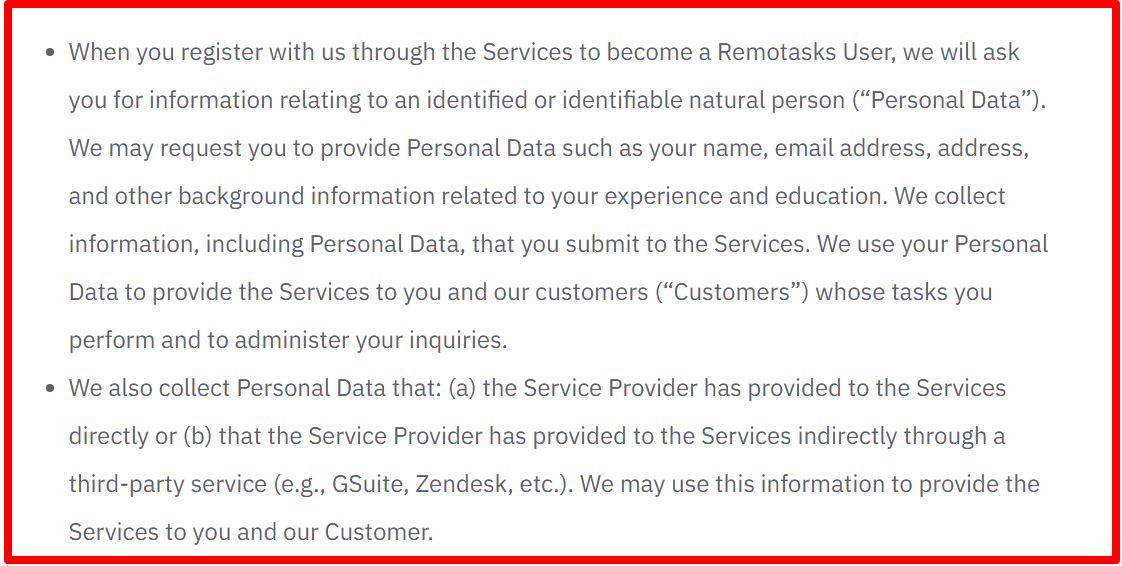 privacy policy of remotasks