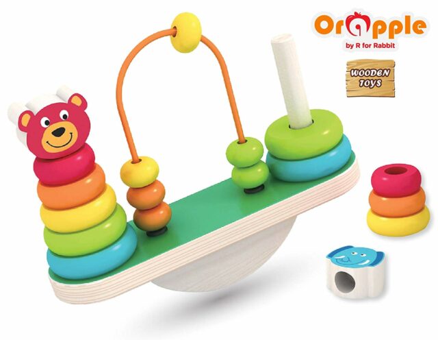 wooden see saw balance stacker toy