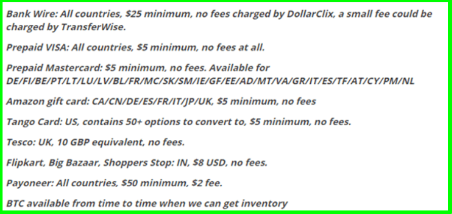 DollarClix Review payment options