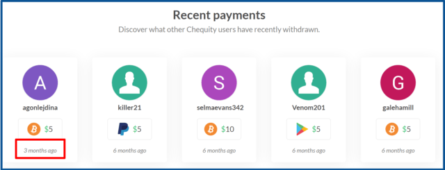 Chequity review- no recent payments