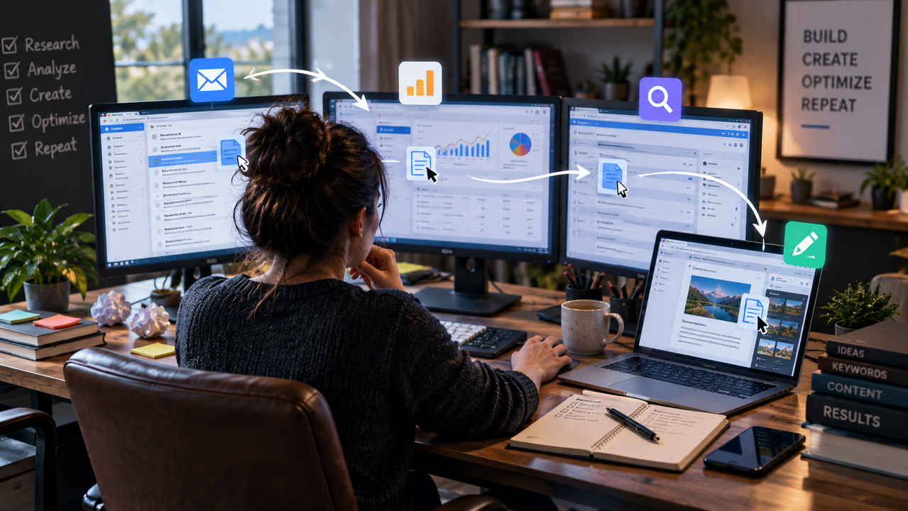 Website owner switching between multiple tools before using connected AI
